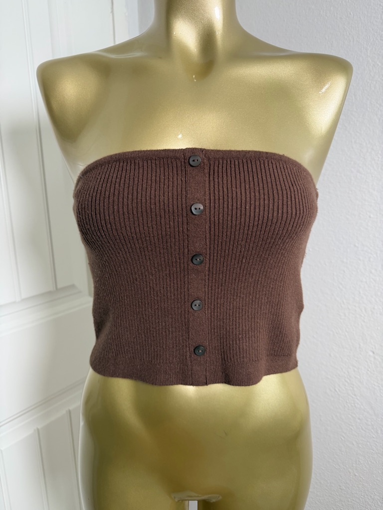 American Eagle Outfitters Brown Ribbed Strapless Crop Top S
